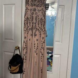 MARINA Pink Embellished Tiered Maxi Gown for Prom